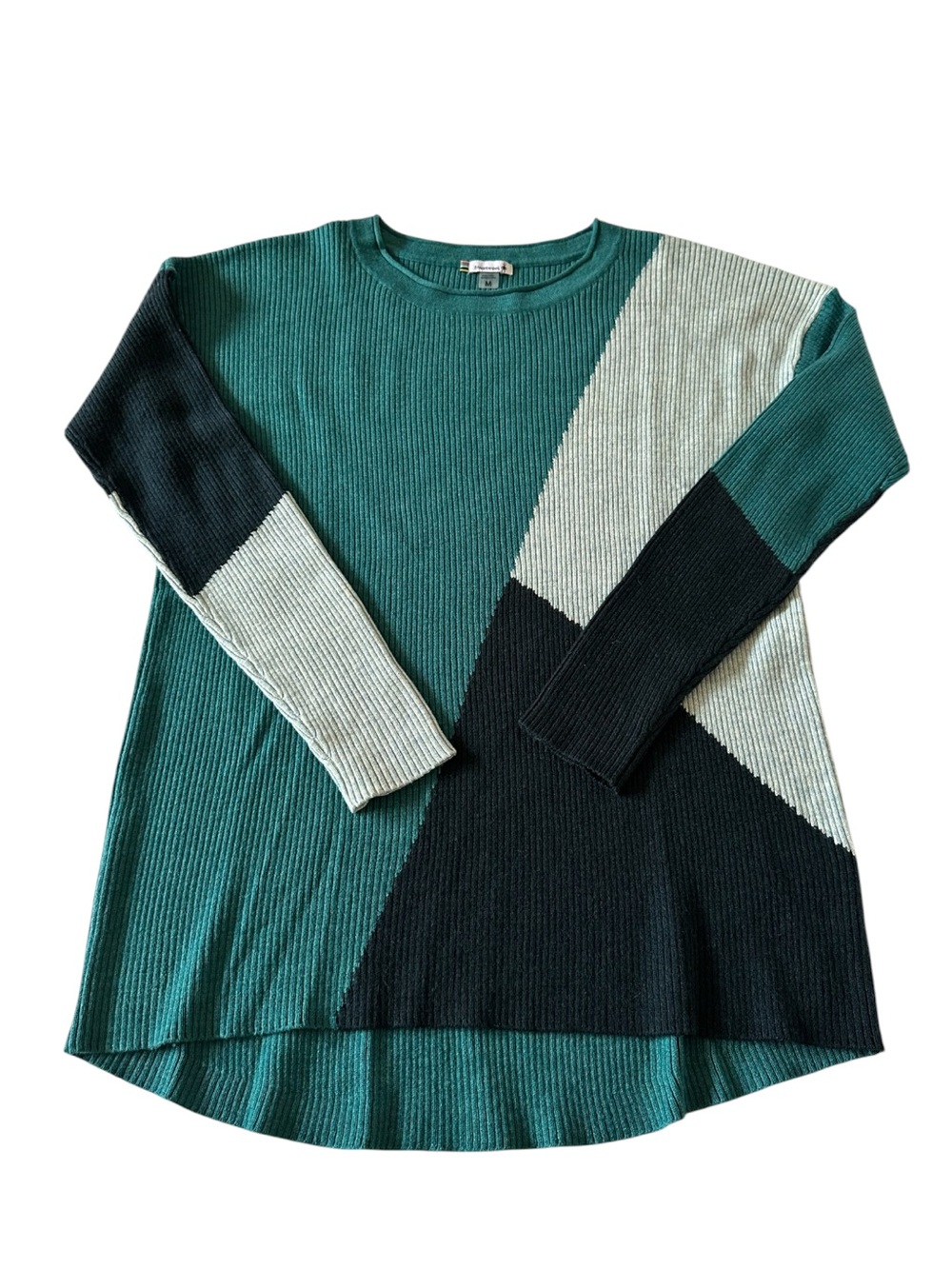 Smartwool Intarsia Everglade Heather Merino Wool Colorblock Rib Sweater M - Picture 2 of 10